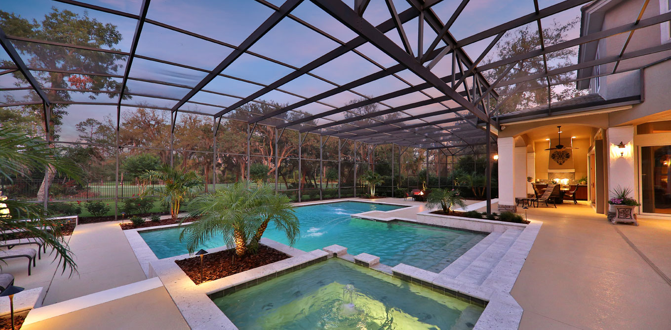 covered pool area of a home for sale in heathrow woods